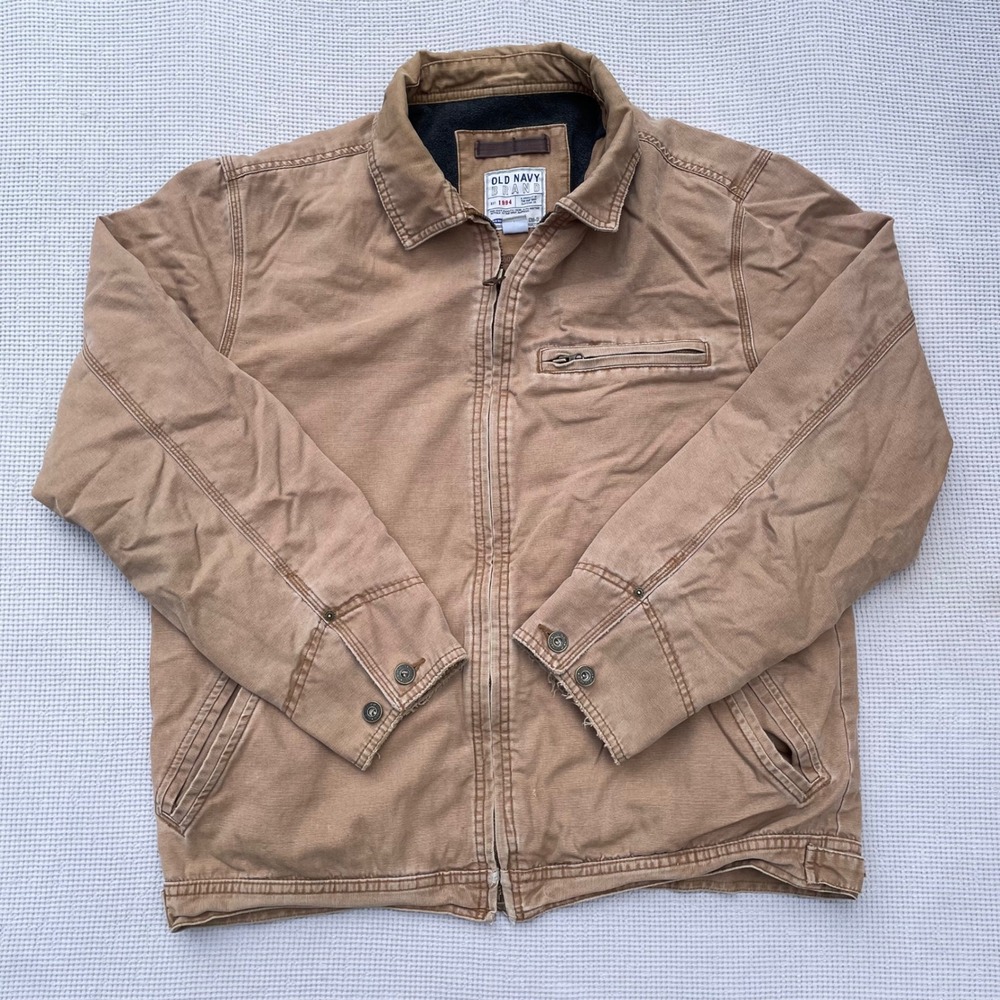 Old Navy Workwear Canvas Jacket Men's M Brown Fleece Lined Utility Y2K